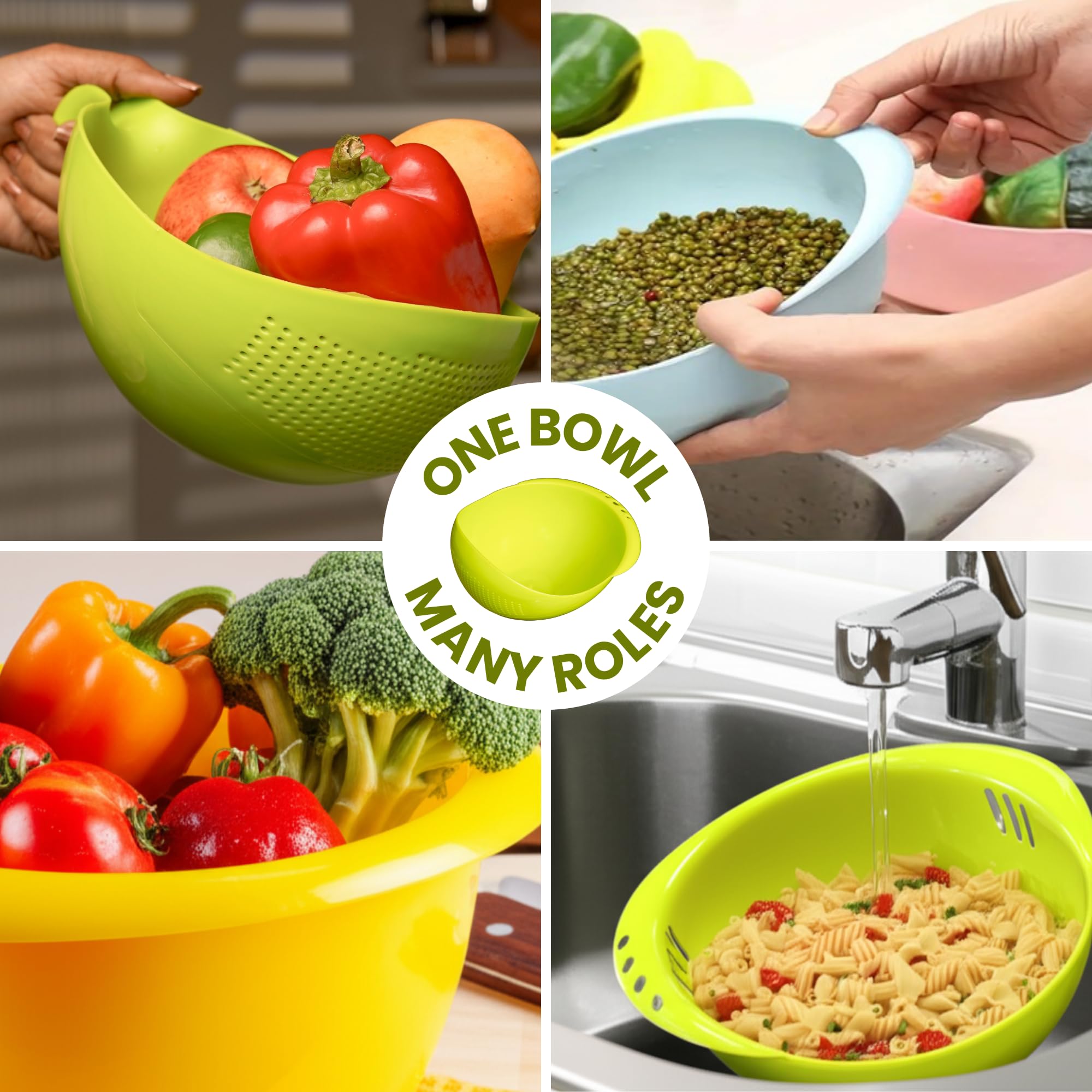 Clazkit Food Strainer Colander, Fruit Basket, Pasta Strainer, Vegetable Strainer, Kitchen Sieve, Washing Bowl, Unbreakable, (Col
